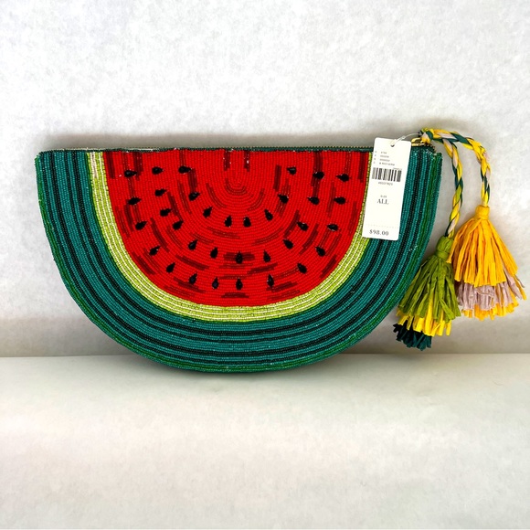 ANTHROPOLOGIE Tasseled Watermelon Beaded Clutch - Picture 6 of 11